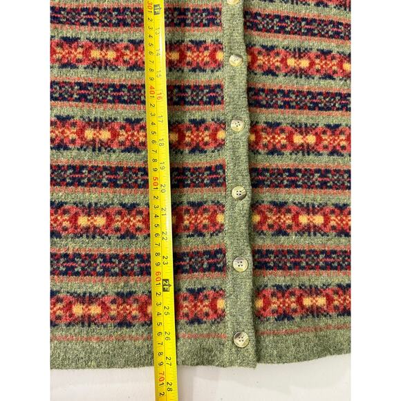 Vintage SKYR Fair Isle 100% Wool Knit Cardigan Sweater Nordic Ski Sz L - Picture 9 of 9